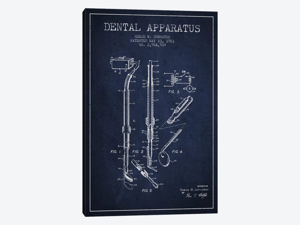 Dental Apparatus Navy Blue Patent Blueprint by Aged Pixel 1-piece Canvas Wall Art