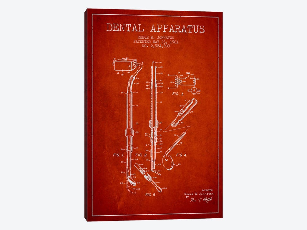 Dental Apparatus Red Patent Blueprint by Aged Pixel 1-piece Art Print