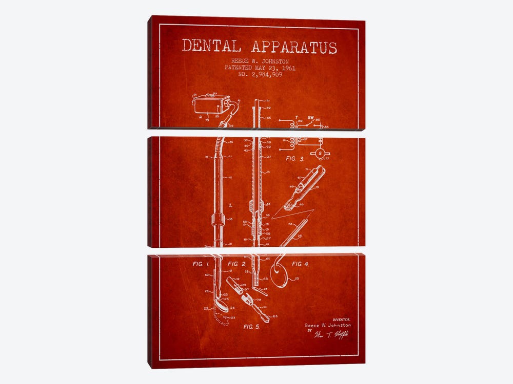 Dental Apparatus Red Patent Blueprint by Aged Pixel 3-piece Art Print
