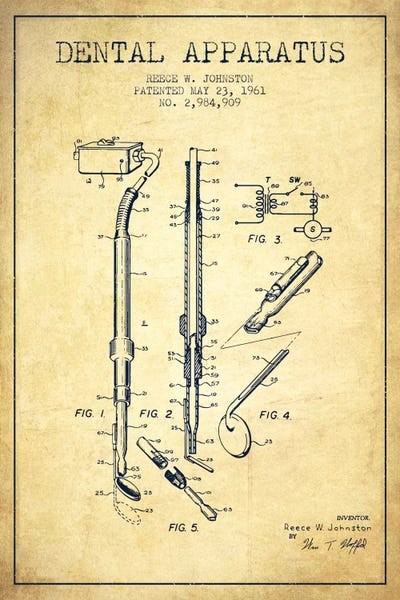 Dental Apparatus Vintage Patent Blueprint by Aged Pixel canvas print