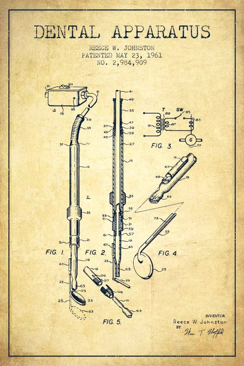 Dental Apparatus Vintage Patent Blueprint by Aged Pixel wall art