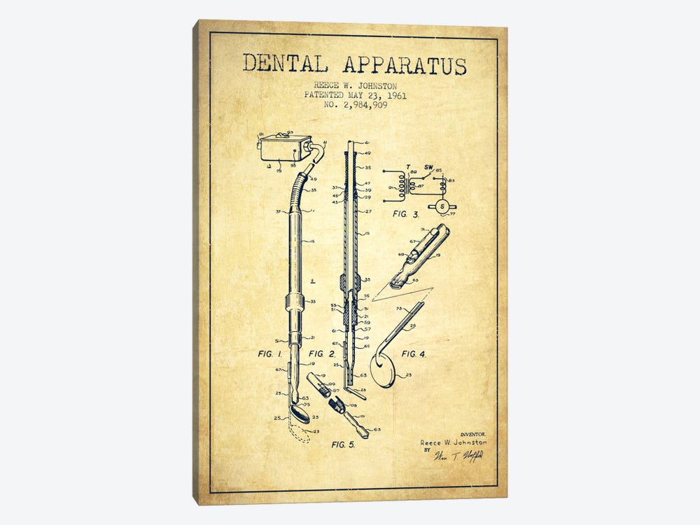 Dental Apparatus Vintage Patent Blueprint by Aged Pixel 1-piece Canvas Art