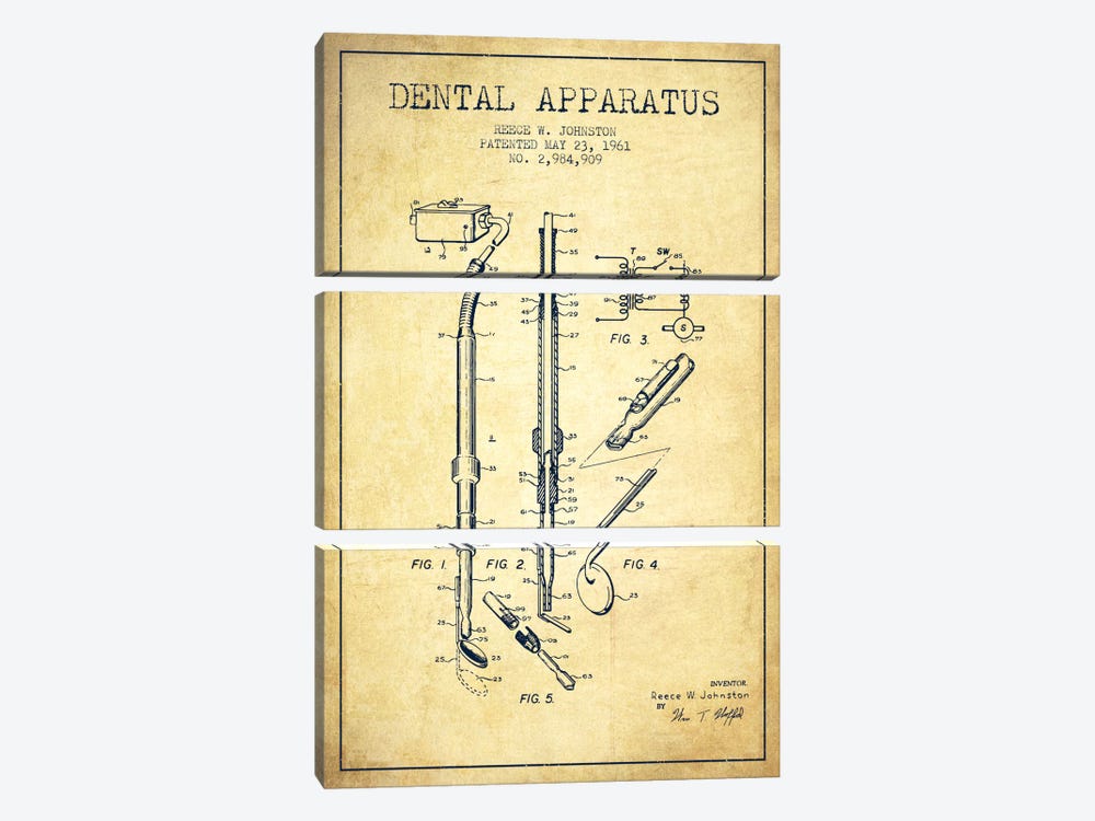 Dental Apparatus Vintage Patent Blueprint by Aged Pixel 3-piece Canvas Wall Art