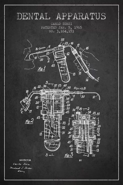 Dental Apparatus Charcoal Patent Blueprint by Aged Pixel canvas print
