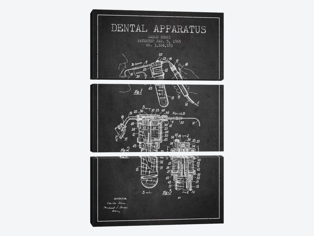 Dental Apparatus Charcoal Patent Blueprint by Aged Pixel 3-piece Art Print