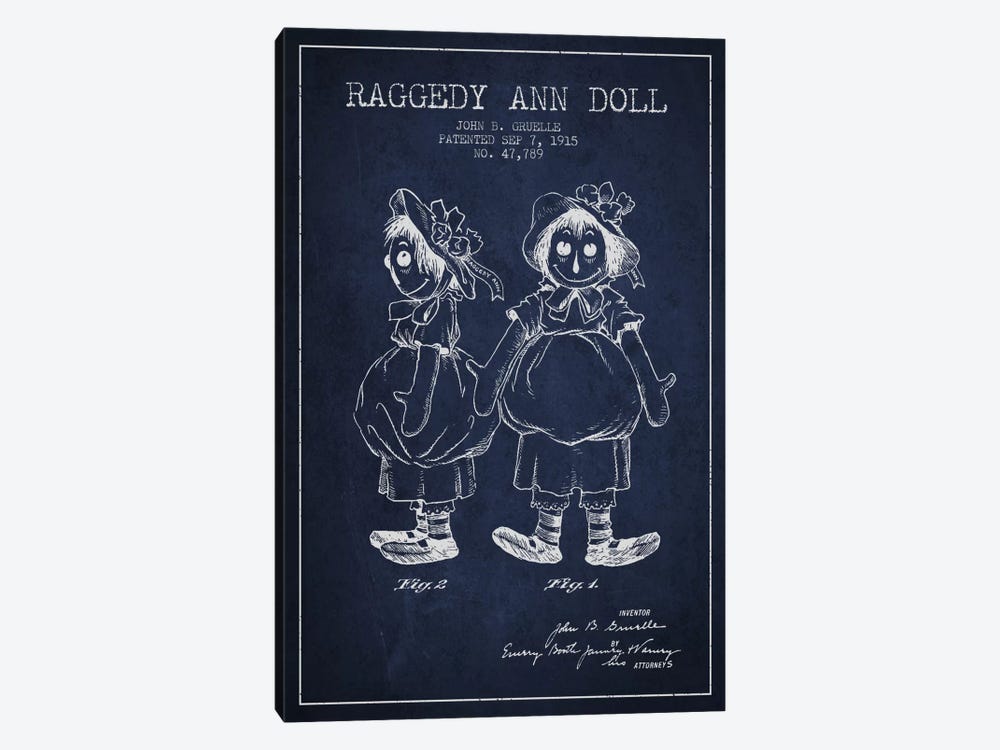 Raggedy Ann Navy Blue Patent Blueprint by Aged Pixel 1-piece Art Print