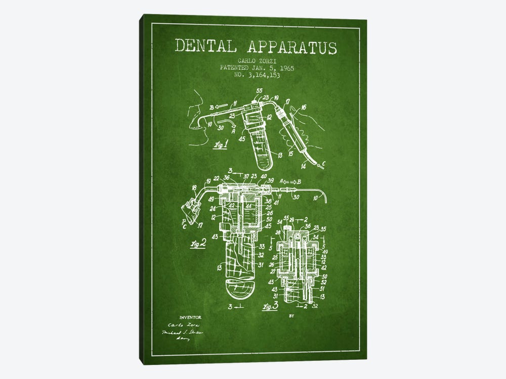 Dental Apparatus Green Patent Blueprint by Aged Pixel 1-piece Canvas Print