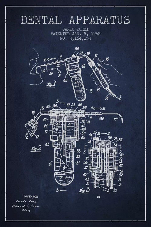 Dental Apparatus Navy Blue Patent Blueprint by Aged Pixel wall art