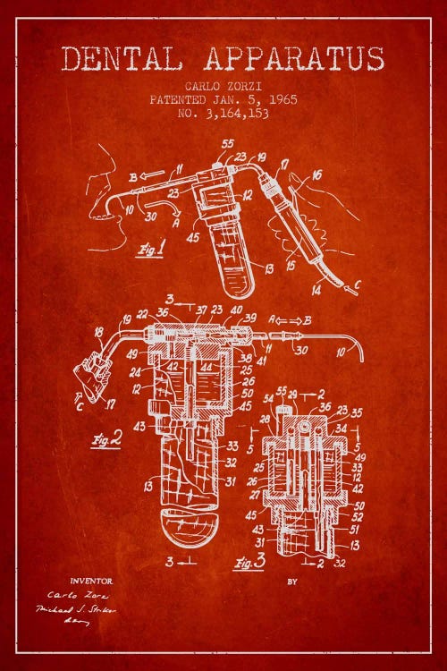 Dental Apparatus Red Patent Blueprint