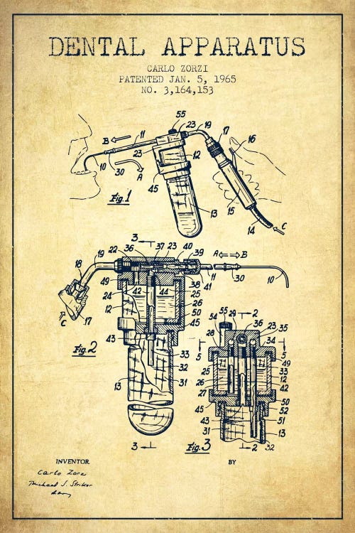 Dental Apparatus Vintage Patent Blueprint by Aged Pixel wall art