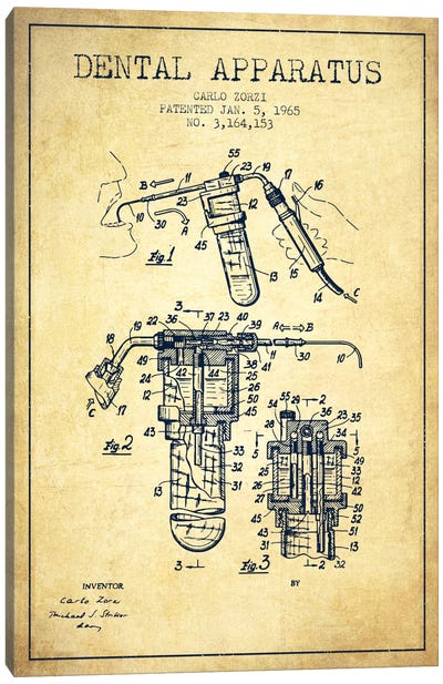 Dental Apparatus Vintage Patent Blueprint Canvas Art Print - Aged Pixel: Medical & Dental
