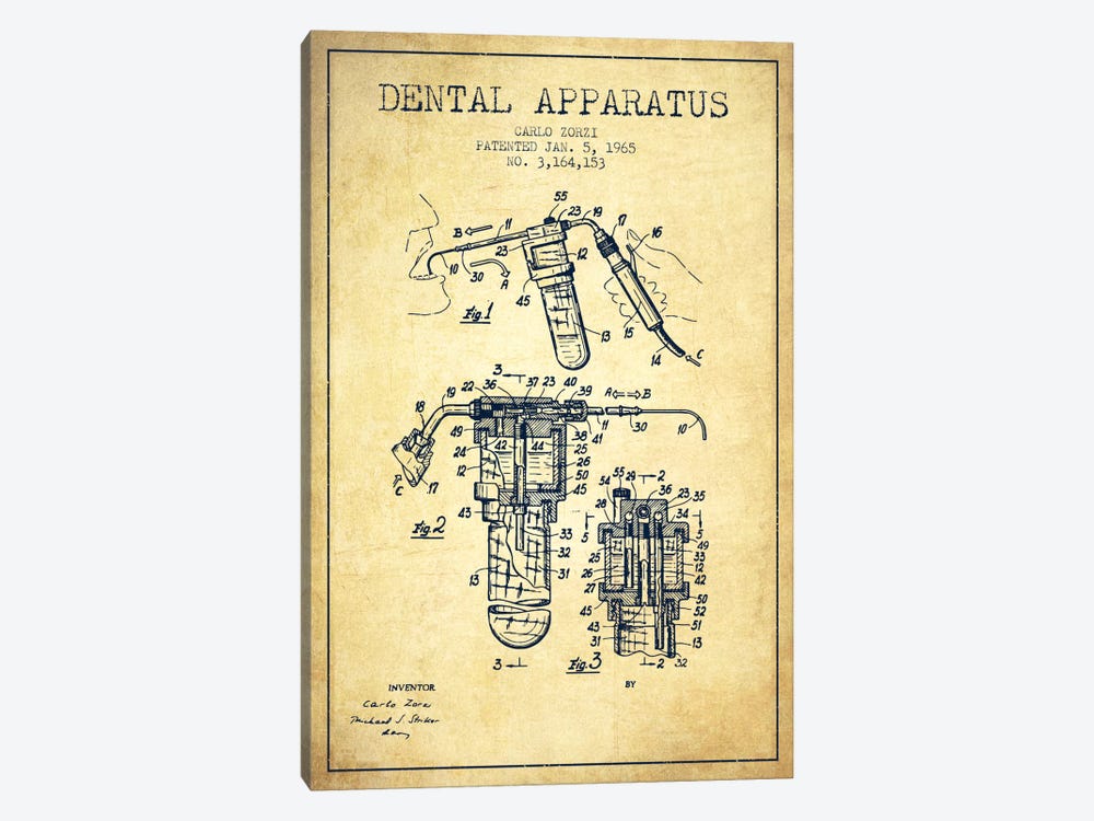 Dental Apparatus Vintage Patent Blueprint by Aged Pixel 1-piece Canvas Artwork