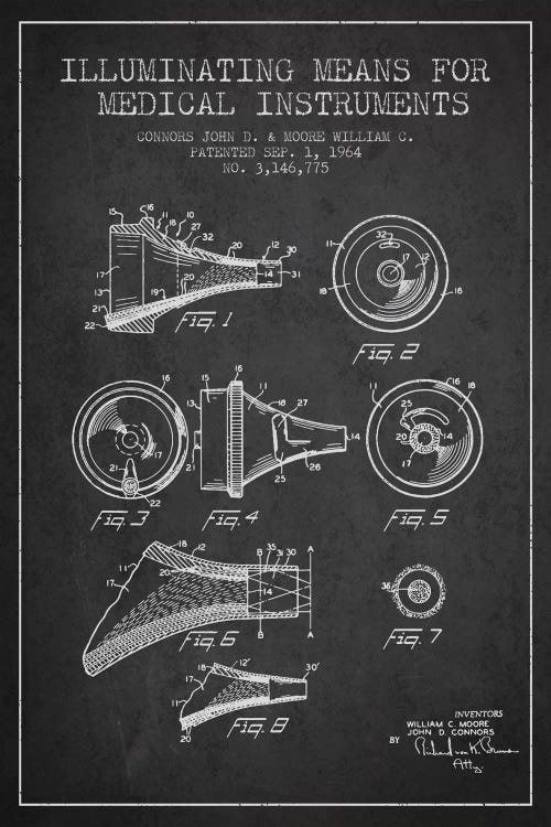 Medical Instruments Charcoal Patent Blueprint by Aged Pixel wall art