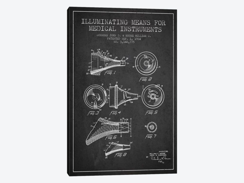 Medical Instruments Charcoal Patent Blueprint by Aged Pixel 1-piece Canvas Art Print