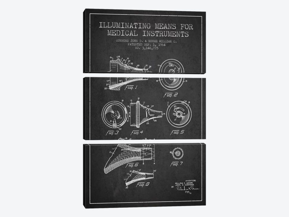 Medical Instruments Charcoal Patent Blueprint by Aged Pixel 3-piece Canvas Print