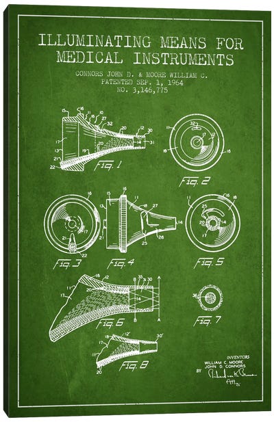 Medical Instruments Green Patent Blueprint Canvas Art Print - Aged Pixel: Medical & Dental