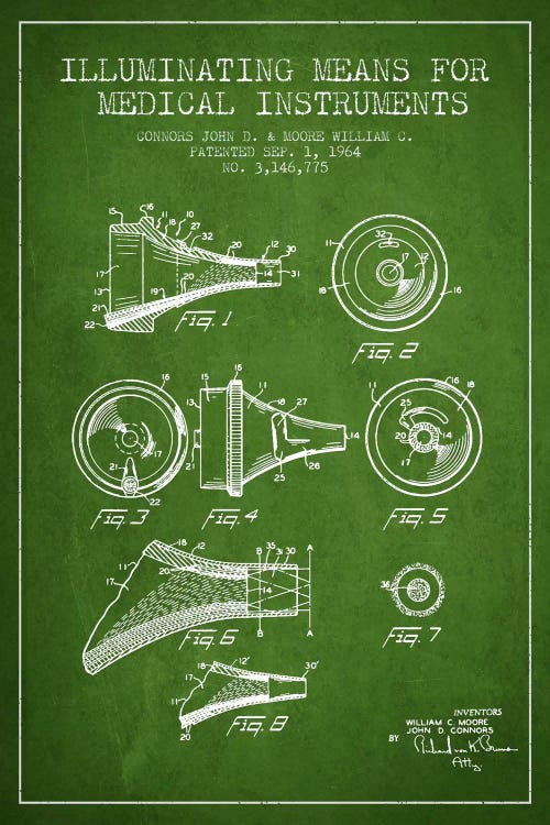 Medical Instruments Green Patent Blueprint by Aged Pixel wall art