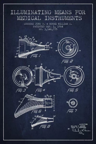 Medical Instruments Navy Blue Patent Blueprint by Aged Pixel framed wall art