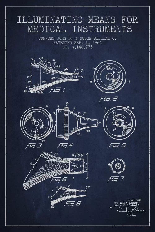 Medical Instruments Navy Blue Patent Blueprint