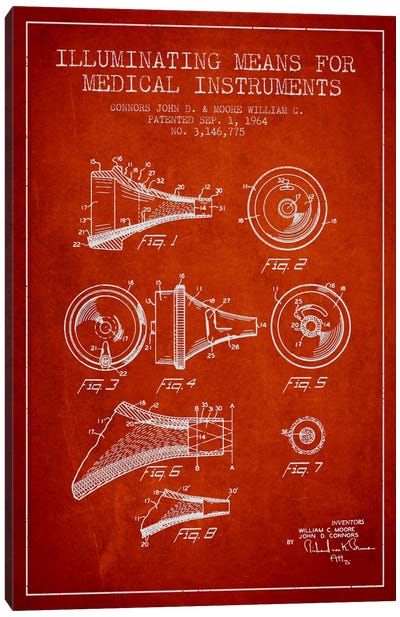 Medical Instruments Red Patent Blueprint Canvas Art Print - Aged Pixel: Medical & Dental