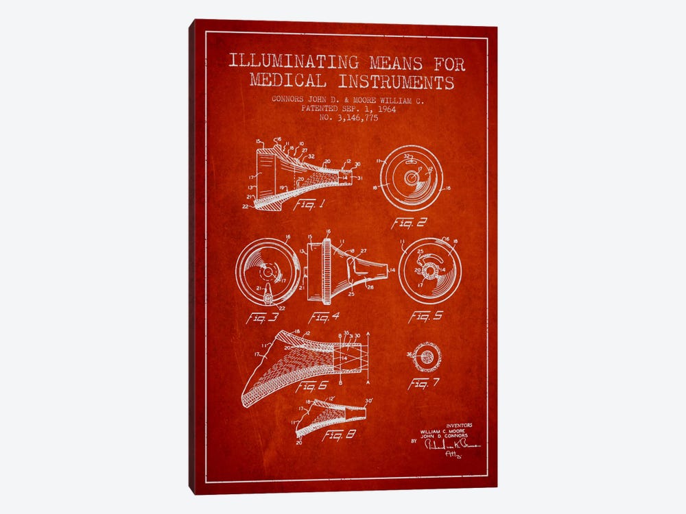 Medical Instruments Red Patent Blueprint by Aged Pixel 1-piece Canvas Wall Art