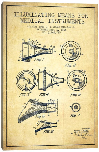 Medical Instruments Vintage Patent Blueprint Canvas Art Print - Aged Pixel: Medical & Dental