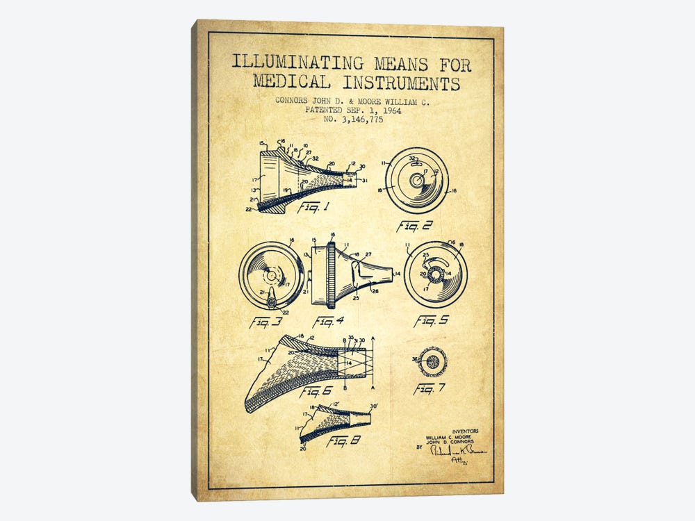 Medical Instruments Vintage Patent Blueprint by Aged Pixel 1-piece Canvas Print