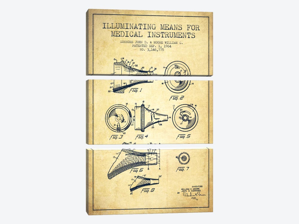 Medical Instruments Vintage Patent Blueprint by Aged Pixel 3-piece Canvas Print