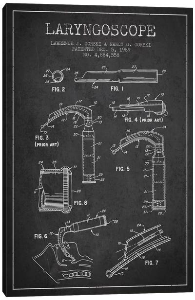 Laryngoscope Charcoal Patent Blueprint Canvas Art Print - Medical & Dental Blueprints