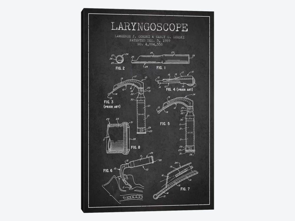 Laryngoscope Charcoal Patent Blueprint by Aged Pixel 1-piece Canvas Wall Art