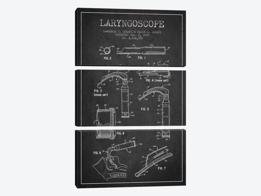 Laryngoscope Charcoal Patent Blueprint by Aged Pixel 3-piece Canvas Art