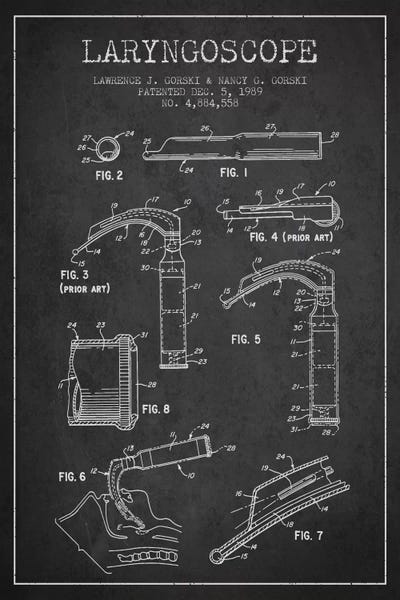 Medical & Dental Blueprints: Laryngoscope Charcoal Patent Blueprint by Aged Pixel