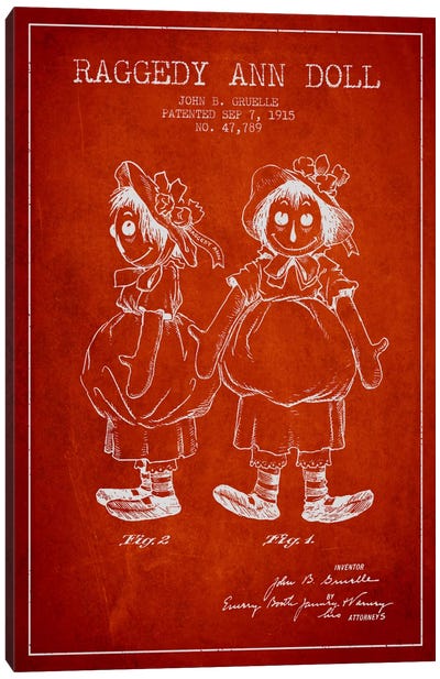 Raggedy Ann Red Patent Blueprint Canvas Art Print - Toys