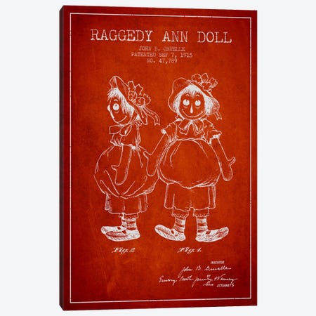 Raggedy Ann Red Patent Blueprint Canvas Print #ADP159} by Aged Pixel Canvas Art Print