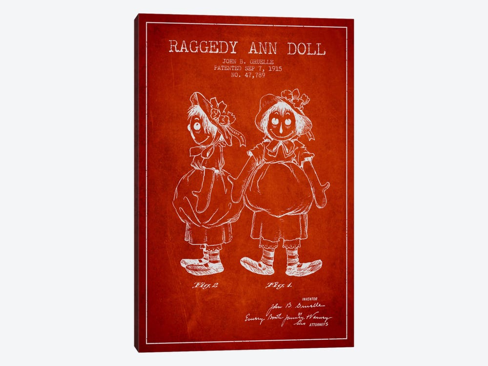 Raggedy Ann Red Patent Blueprint by Aged Pixel 1-piece Canvas Wall Art