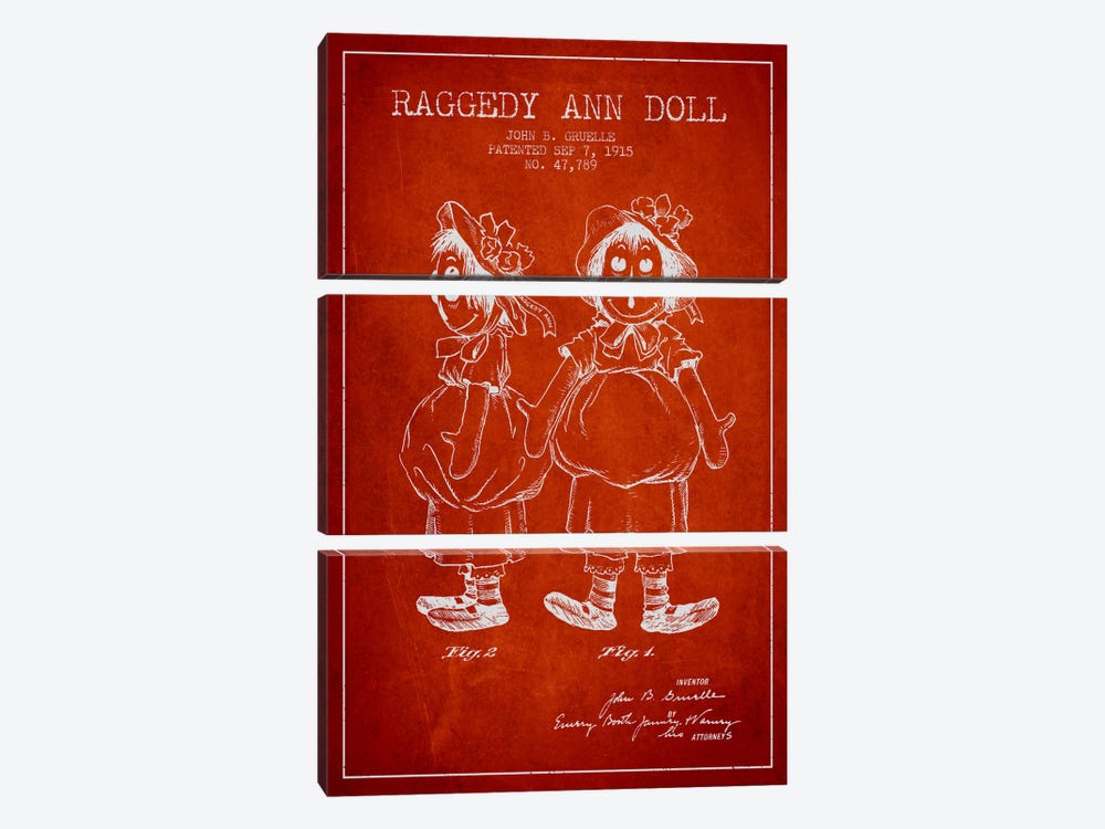Raggedy Ann Red Patent Blueprint by Aged Pixel 3-piece Canvas Art
