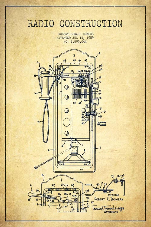 Bowers Radio Vintage Patent Blueprint by Aged Pixel wall art