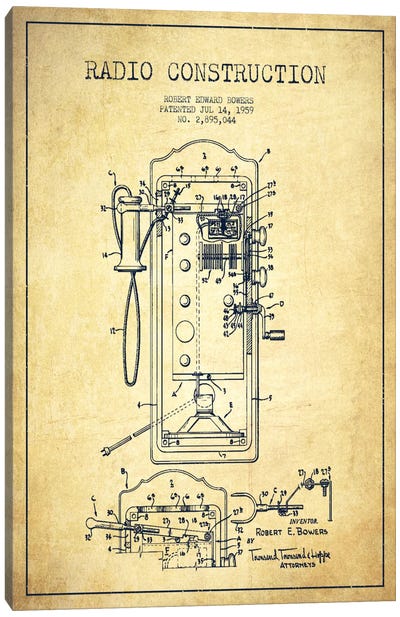 Bowers Radio Vintage Patent Blueprint Canvas Art Print - Electronics & Communication Blueprints