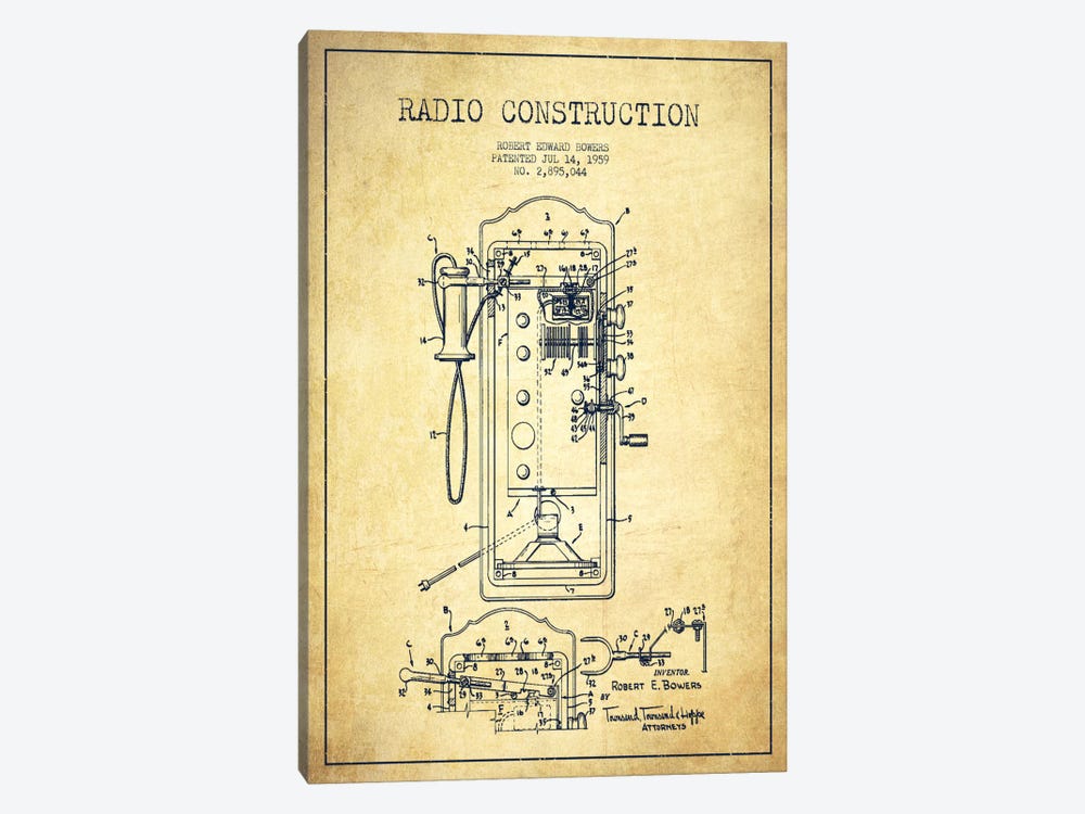 Bowers Radio Vintage Patent Blueprint by Aged Pixel 1-piece Canvas Print