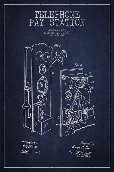 Long Telephone Blue Patent Blueprint by Aged Pixel canvas print