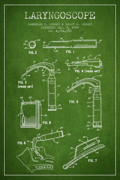 Medical & Dental Blueprints: Laryngoscope Green Patent Blueprint by Aged Pixel