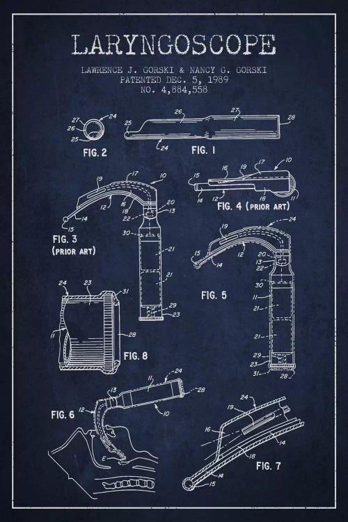 Laryngoscope Navy Blue Patent Blueprint by Aged Pixel wall art