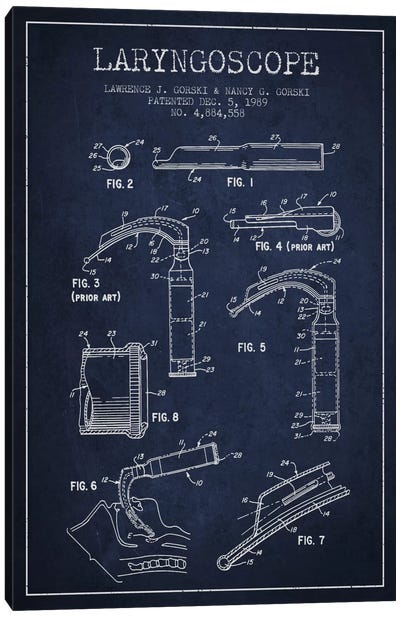 Laryngoscope Navy Blue Patent Blueprint Canvas Art Print - Aged Pixel: Medical & Dental