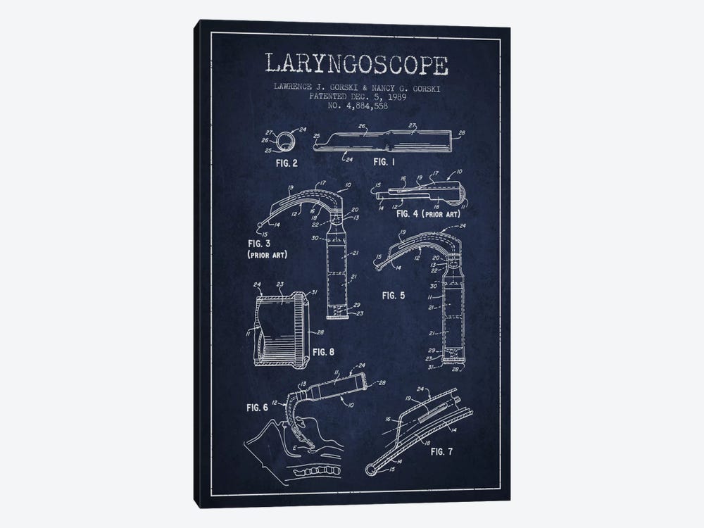 Laryngoscope Navy Blue Patent Blueprint by Aged Pixel 1-piece Canvas Art Print