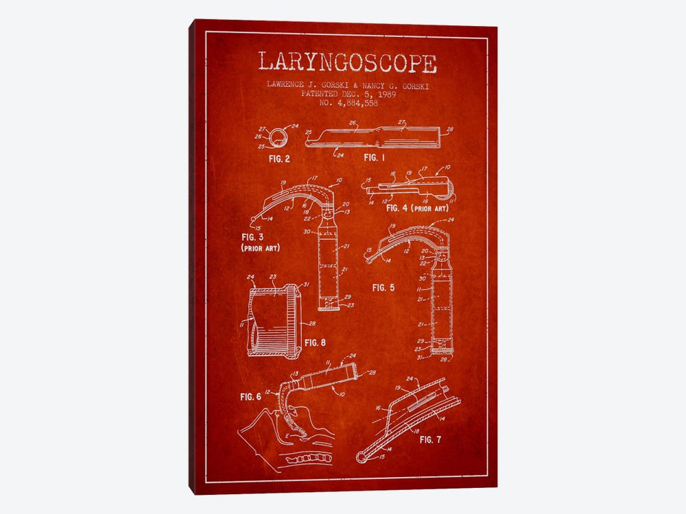 Laryngoscope Red Patent Blueprint by Aged Pixel 1-piece Canvas Art