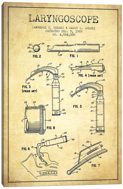 Laryngoscope Vintage Patent Blueprint Canvas Art Print - Aged Pixel: Medical & Dental