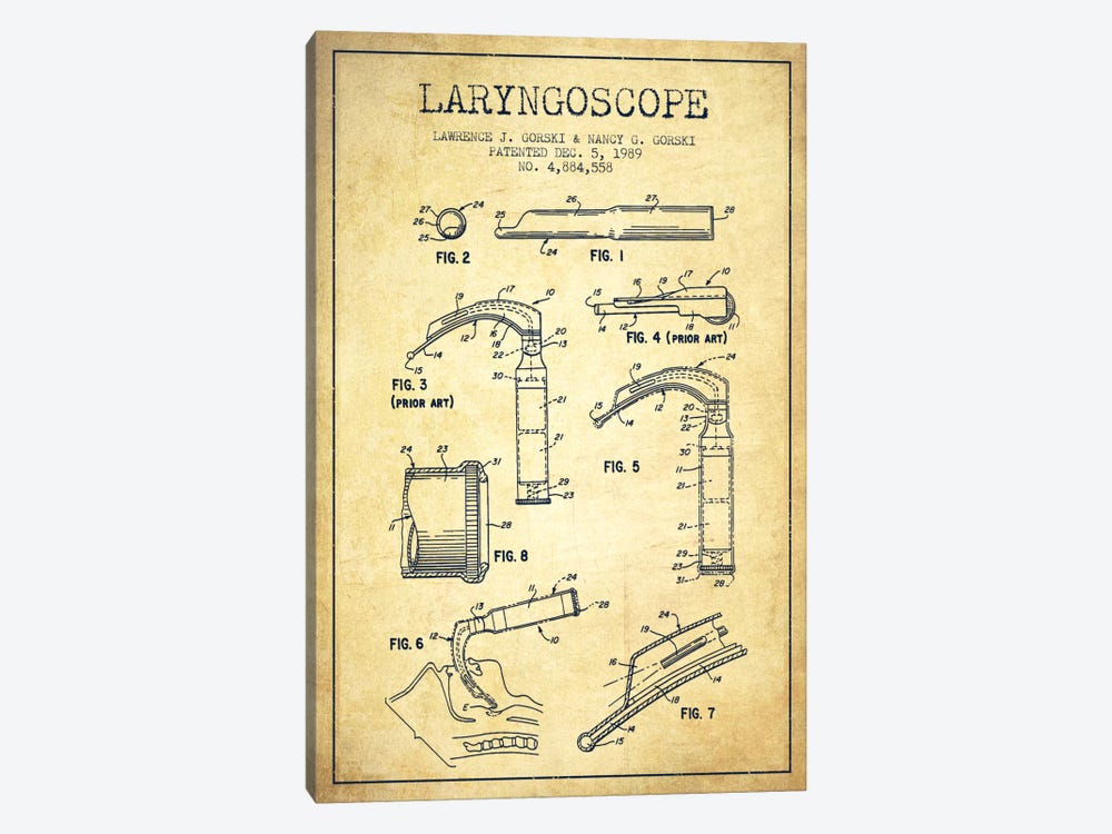 Laryngoscope Vintage Patent Blueprint by Aged Pixel 1-piece Canvas Art Print