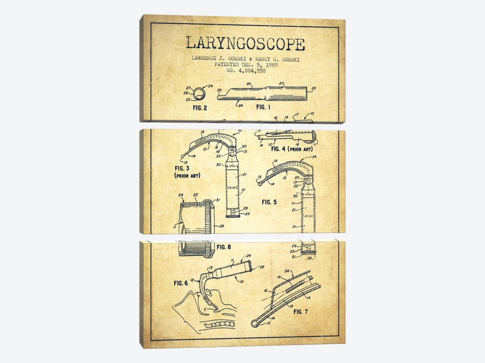 Laryngoscope Vintage Patent Blueprint by Aged Pixel 3-piece Canvas Print