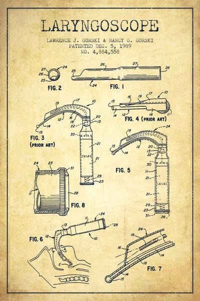 Medical & Dental Blueprints: Laryngoscope Vintage Patent Blueprint by Aged Pixel