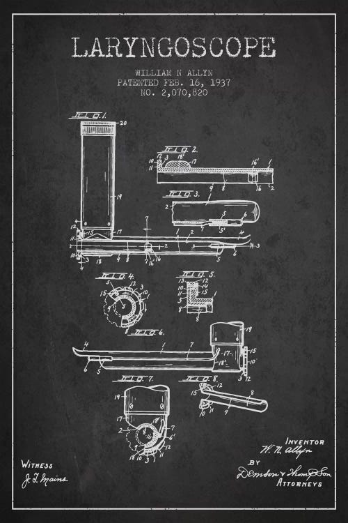 Laryngoscope Charcoal Patent Blueprint by Aged Pixel wall art
